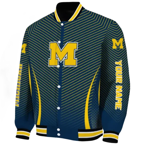 customized michigan wolverines chevron arrow blue varsity jacket best selling