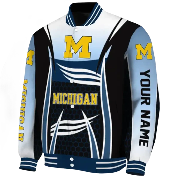 customized michigan wolverines mesh effect blue black varsity jacket best selling