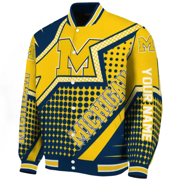 customized michigan wolverines star burst blue varsity jacket best selling.webp