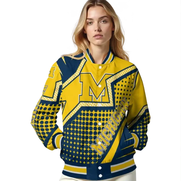 customized michigan wolverines star burst blue varsity jacket latest model.webp