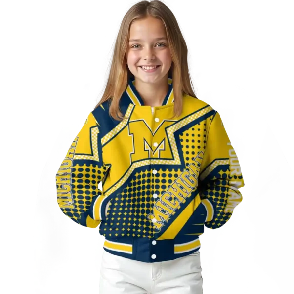 customized michigan wolverines star burst blue varsity jacket top rated.webp
