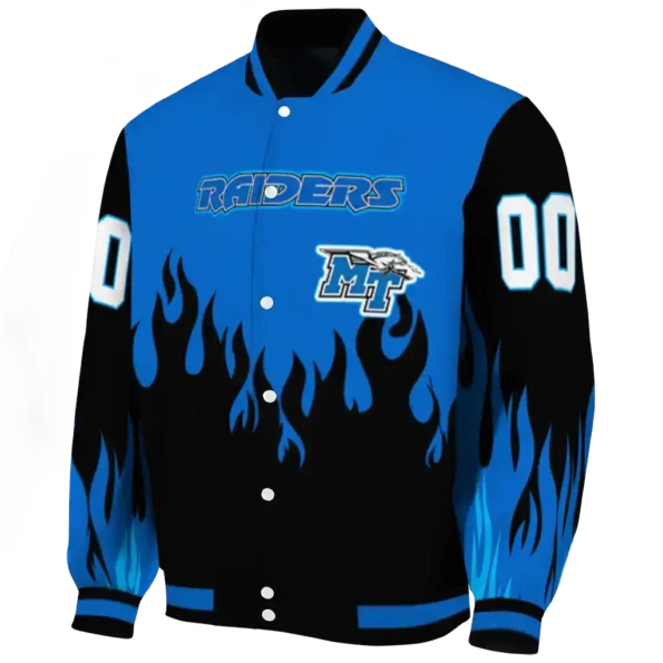 customized middle tennessee blue raiders flame border blue black varsity jacket best selling