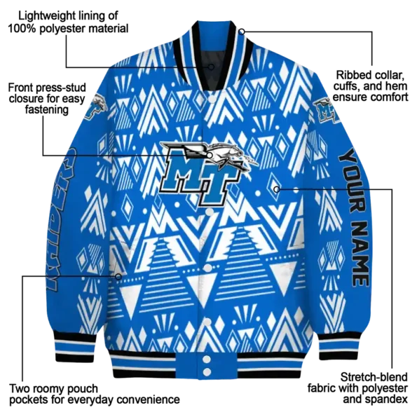 customized middle tennessee blue raiders pyramid shapes blue varsity jacket new arrival.webp