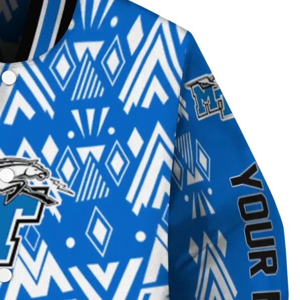 customized middle tennessee blue raiders pyramid shapes blue varsity jacket premium grade.webp