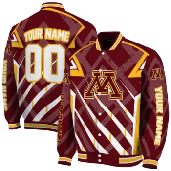 customized minnesota golden gophers chevron angles maroon varsity jacket fashion forward.webp