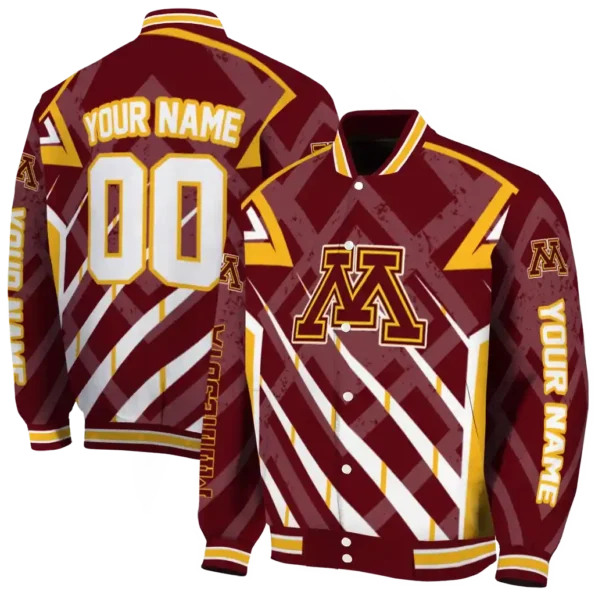 customized minnesota golden gophers chevron angles maroon varsity jacket fashion forward.webp