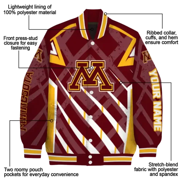 customized minnesota golden gophers chevron angles maroon varsity jacket new arrival.webp