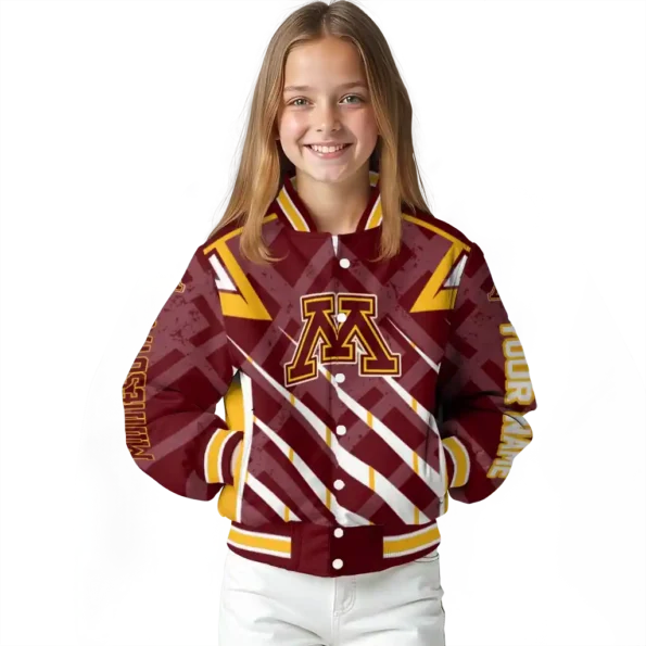 customized minnesota golden gophers chevron angles maroon varsity jacket top rated.webp