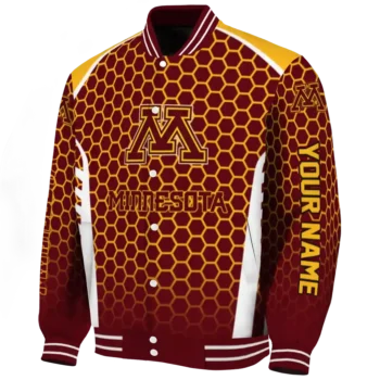 customized minnesota golden gophers hexagon grid maroon varsity jacket best selling.webp