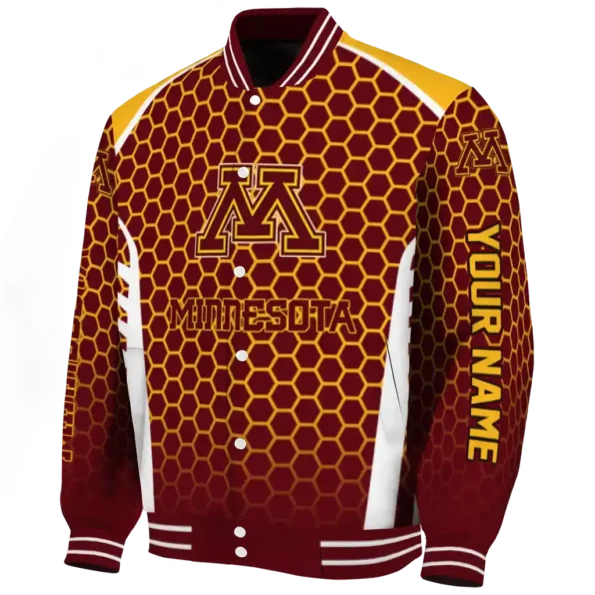 customized minnesota golden gophers hexagon grid maroon varsity jacket best selling.webp