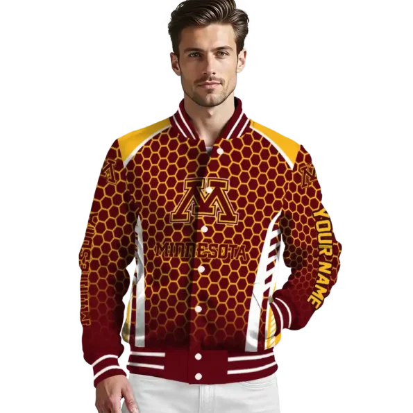 customized minnesota golden gophers hexagon grid maroon varsity jacket high quality.webp