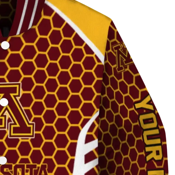 customized minnesota golden gophers hexagon grid maroon varsity jacket premium grade.webp