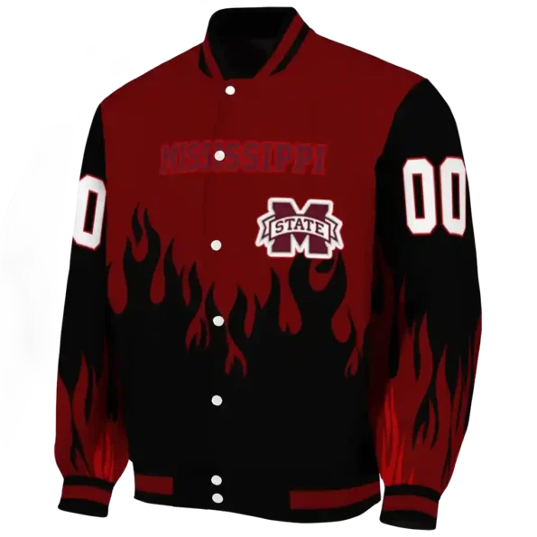 customized mississippi state bulldogs flame border maroon black varsity jacket best selling
