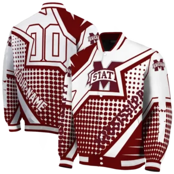 customized mississippi state bulldogs star burst maroon varsity jacket fashion forward.webp