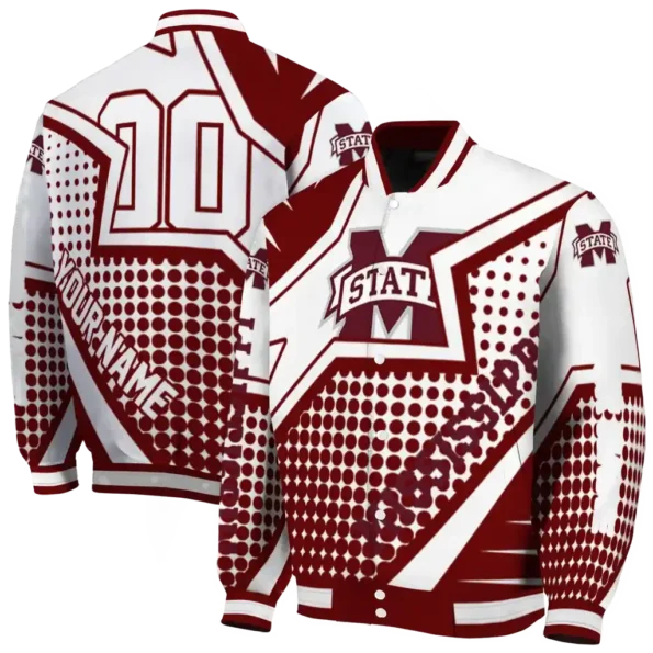 customized mississippi state bulldogs star burst maroon varsity jacket fashion forward.webp