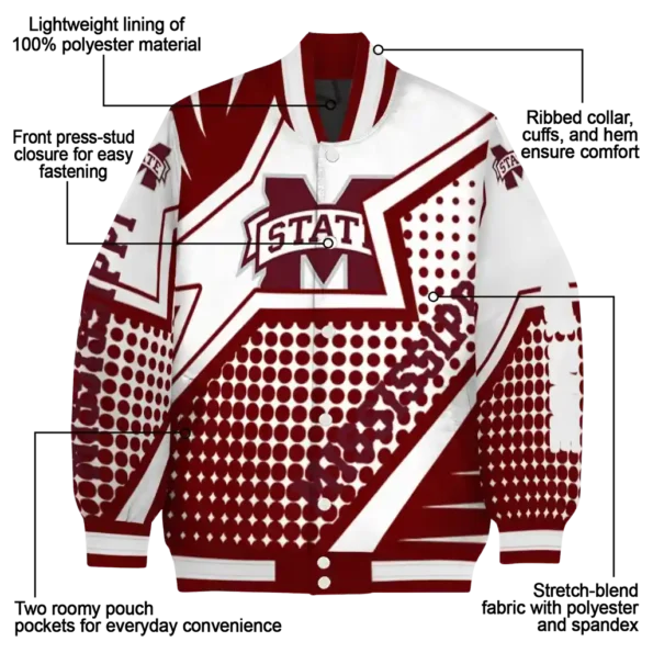 customized mississippi state bulldogs star burst maroon varsity jacket new arrival.webp
