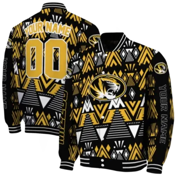 customized missouri tigers pyramid shapes black varsity jacket fashion forward.webp