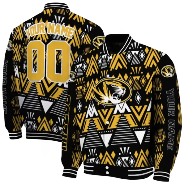 customized missouri tigers pyramid shapes black varsity jacket fashion forward.webp
