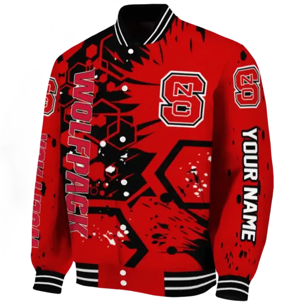 customized nc state wolfpack hexagon cluster red black varsity jacket best selling