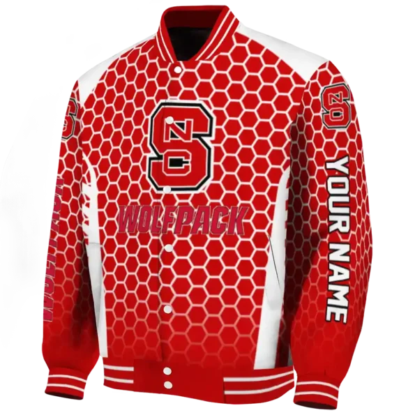 customized nc state wolfpack hexagon grid red varsity jacket best selling