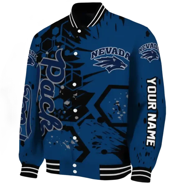 customized nevada wolf pack hexagon cluster blue black varsity jacket best selling