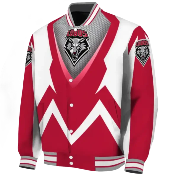 customized new mexico lobos v stripes red white varsity jacket best selling