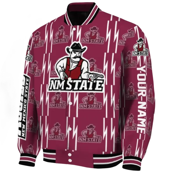 customized new mexico state aggies bolt stripe crimson varsity jacket best selling