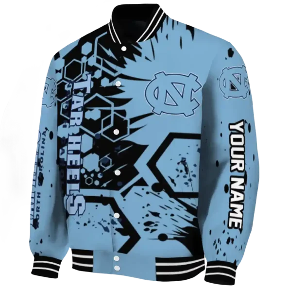 customized north carolina tar heels hexagon cluster light blue black varsity jacket best selling