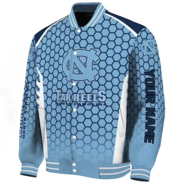 customized north carolina tar heels hexagon grid light blue varsity jacket best selling