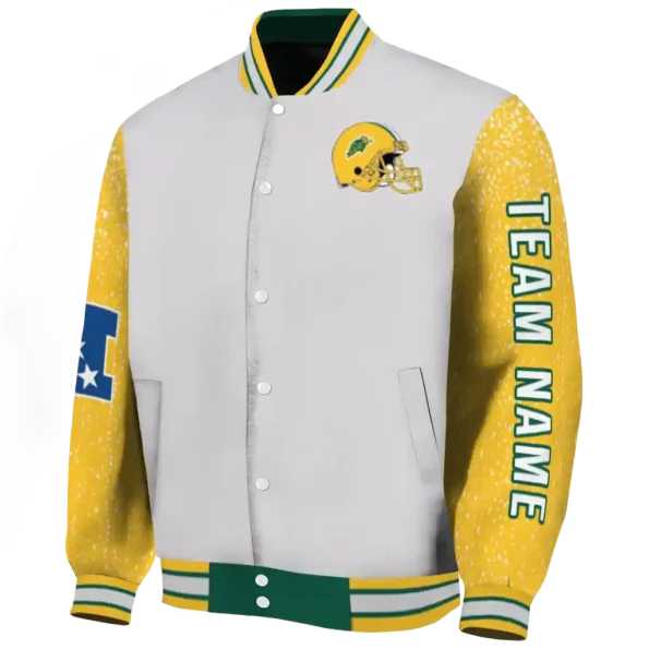 customized north dakota state bison speckled arms green gray varsity jacket best selling