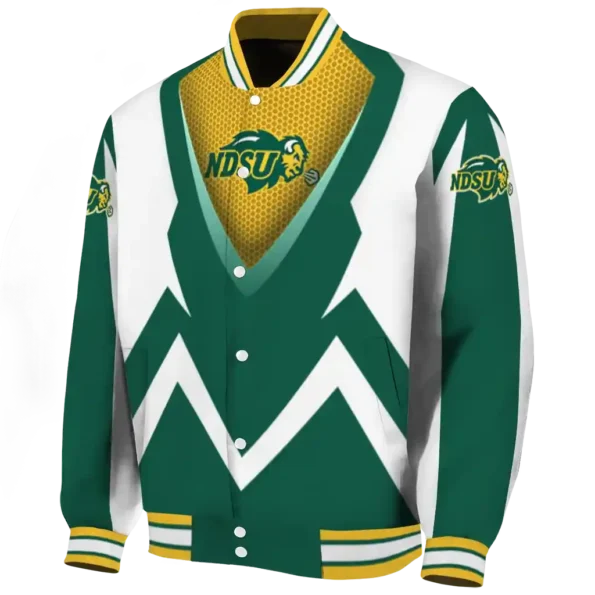 customized north dakota state bison v stripes green white varsity jacket best selling