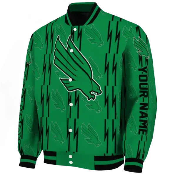 customized north texas mean green bolt stripe green varsity jacket best selling