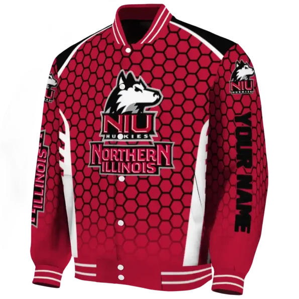 customized northern illinois huskies hexagon grid red varsity jacket best selling