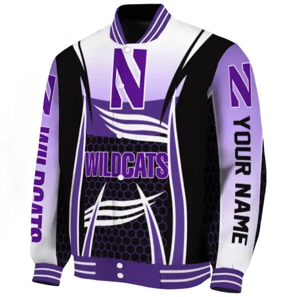 customized northwestern wildcats mesh effect purple black varsity jacket best selling