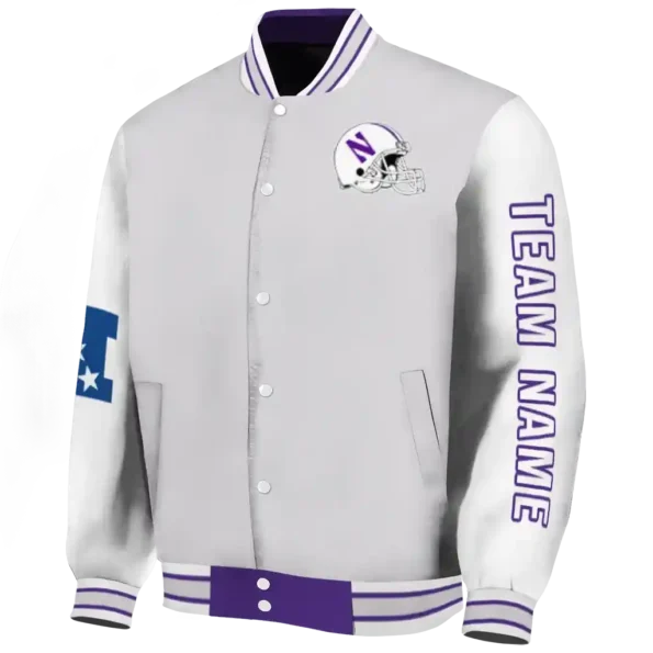 customized northwestern wildcats speckled arms purple gray varsity jacket best selling