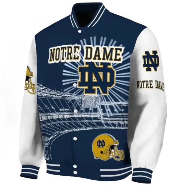 customized notre dame fighting irish ferris arena navy white varsity jacket best selling