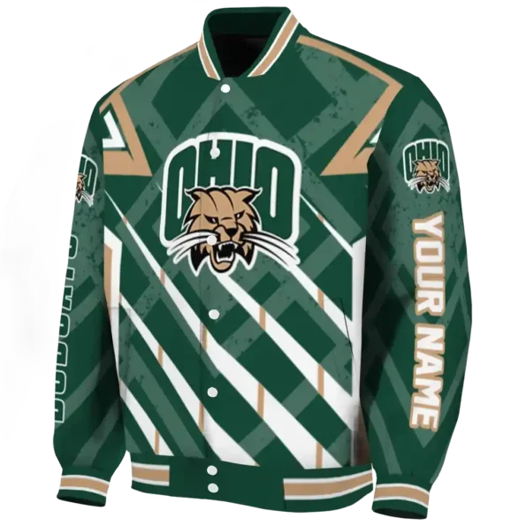customized ohio bobcats chevron angles green varsity jacket best selling