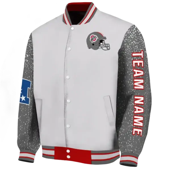 customized ohio state buckeyes speckled arms scarlet gray varsity jacket best selling