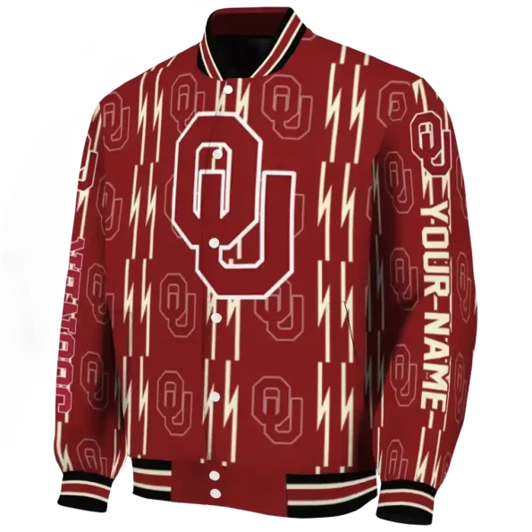 customized oklahoma sooners bolt stripe crimson varsity jacket best selling