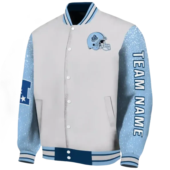 customized old dominion monarchs speckled arms blue gray varsity jacket best selling