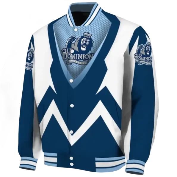 customized old dominion monarchs v stripes blue white varsity jacket best selling
