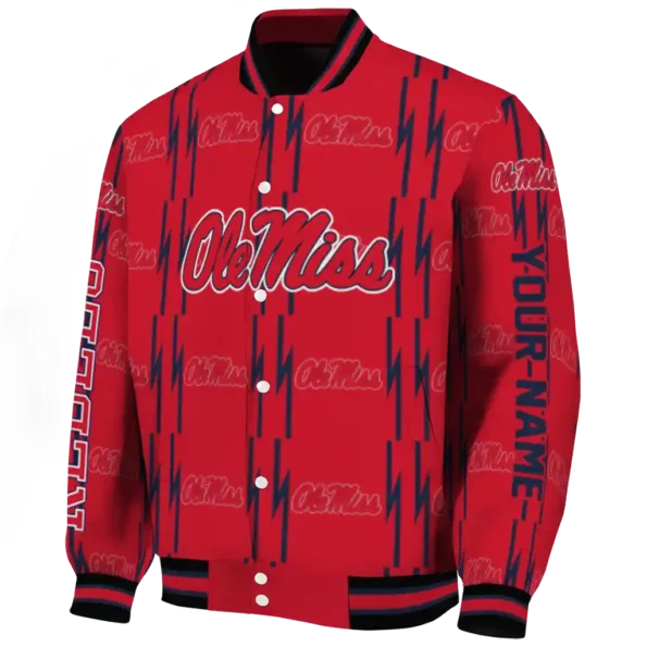 customized ole miss rebels bolt stripe red varsity jacket best selling