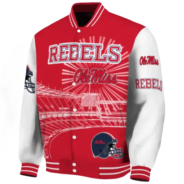 customized ole miss rebels ferris arena red white varsity jacket best selling