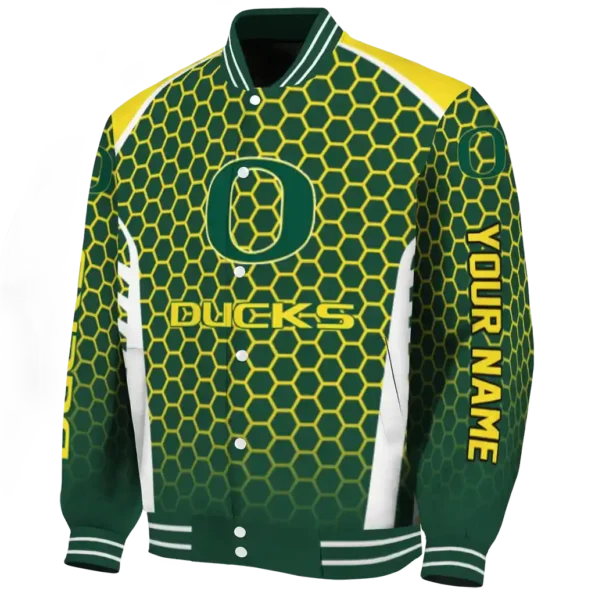 customized oregon ducks hexagon grid green varsity jacket best selling