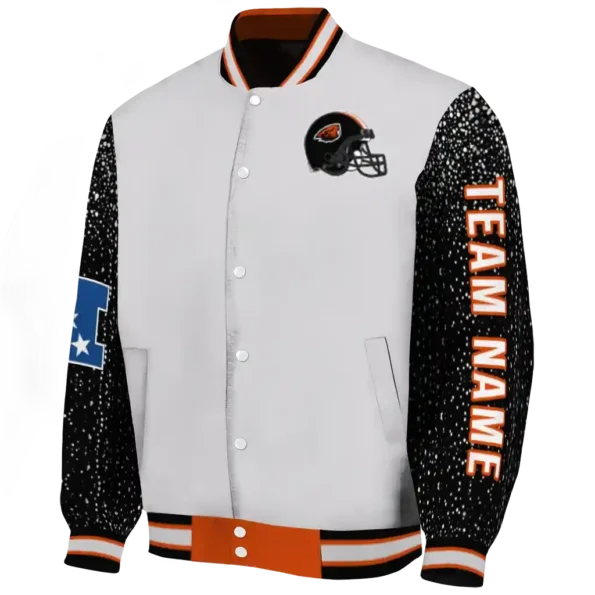 customized oregon state beavers speckled arms orange gray varsity jacket best selling