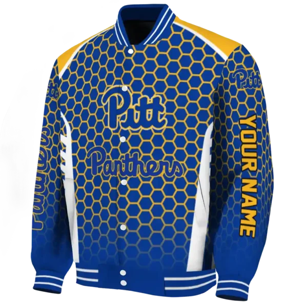 customized pittsburgh panthers hexagon grid royal blue varsity jacket best selling