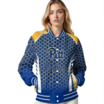 customized-pittsburgh-panthers-hexagon-grid-royal-blue-varsity-jacket-best-selling.webp