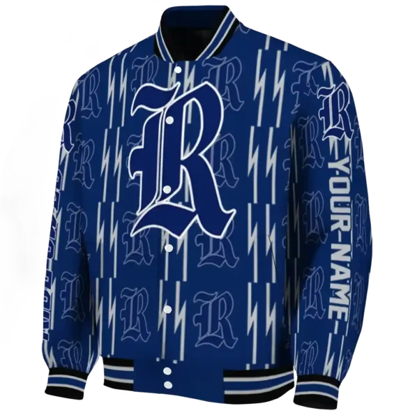 customized rice owls bolt stripe navy blue varsity jacket best selling