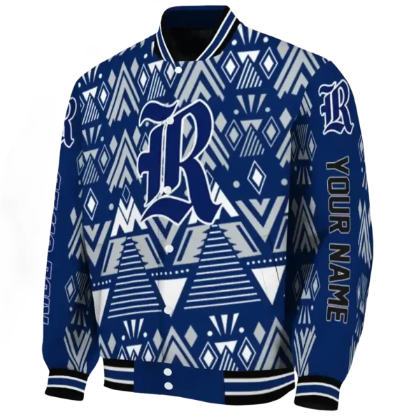 customized rice owls pyramid shapes navy blue varsity jacket best selling