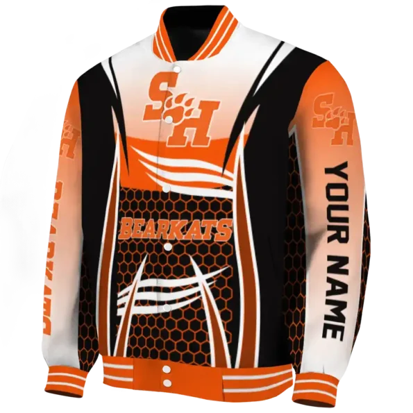customized sam houston bearkats mesh effect orange black varsity jacket best selling